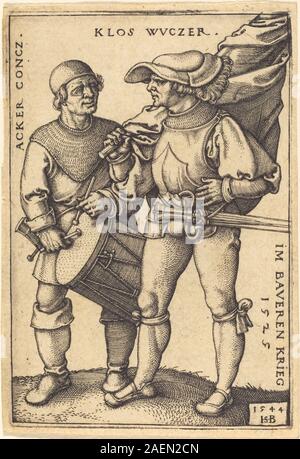 Sebald Beham, Standartenträger und Schlagzeuger, 1544, Standartenträger und Drummer; 1544 Datum Stockfoto