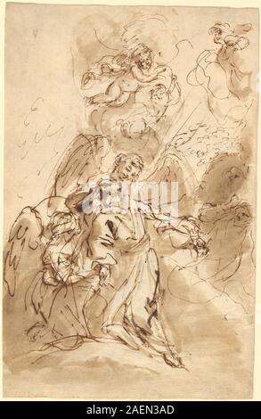 Dieses Gemälde von Sebastiano Ricci, datiert 1706-1720, zeigt die Ekstase des Heiligen Franziskus, zeigt den heiligen in einer spirituellen Vision, Gesten, Vorhänge, Gesichtsausdruck, Landschaftselemente, und barocke Komposition, die die italienische religiöse Malerei des frühen 18. Jahrhunderts widerspiegelt. Stockfoto