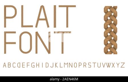 Geflechte Font. Alphabet aus Frisur Zöpfe. Geflochtenes Haar font Buchstaben. Vector Illustration. Stock Vektor