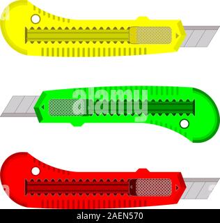 Plastikmesser für das Papier auf weißem Hintergrund. Stock Vektor