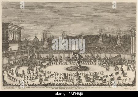 Eine Radierung von Stefano Della Bella, die den zeremoniellen Eingang des Prinzen von Toskana im Jahr 1661 zeigt. Das Werk zeigt architektonische Details, Figuren in der Prozession und formale zeremonielle Elemente. Stockfoto