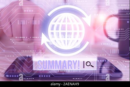 Handschrift Text schreiben Zusammenfassung. Konzeptionelle Foto eine kurze Erklärung oder ein Konto der wesentlichen Punkte der etwas Stockfoto