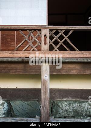 Vertikale Details der Außenwand, Anzeigen verandha Schiene, Schiebewand wall Panel, Stiftung, Garyuin, Garyusanso, Ozu, Ehime, Shikoku, Japan Stockfoto