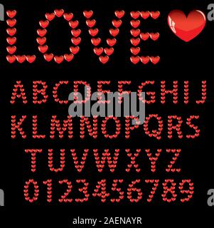 Liebe das Alphabet mit einem Herz Buchstaben und Zahlen Stock Vektor