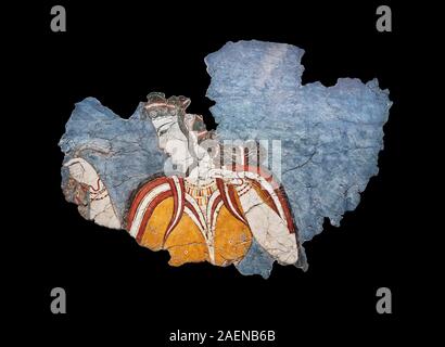 Die "ycenaean Lady "fresco Wand Gemälde der Darstellung einer Frau in einer Prozession, Mykene, Griechenland Kat.-Nr.11670. Nationale Archäologische Museum, Athen. Bla Stockfoto