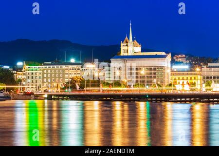 Genfer Stadtzentrum Antenne Panoramablick. Oder Genf Genf ist die zweitgrösste Stadt der Schweiz, am Genfer See entfernt. Stockfoto