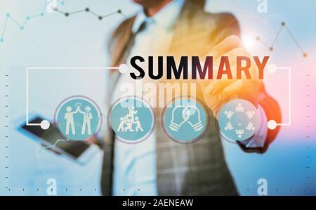 Handschrift Text schreiben Zusammenfassung. Konzeptionelle Foto eine kurze Erklärung oder ein Konto der wesentlichen Punkte der etwas Stockfoto