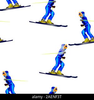 Nahtlose Tapete Patternr Skifahrer in einem dunkel blauen Anzug Stock Vektor