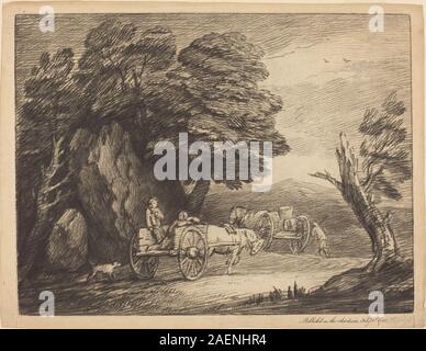 Thomas Gainsborough, bewaldeten Landschaft mit zwei Land Karren und Figuren, 1779-1780, waldreiche Landschaft mit zwei Land Karren und Zahlen; 1779/1780 Stockfoto