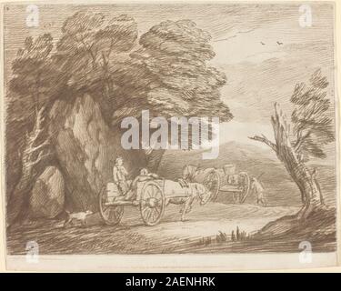 Thomas Gainsborough, bewaldeten Landschaft mit zwei Land Karren und Figuren, 1779-1780, waldreiche Landschaft mit zwei Land Karren und Zahlen; 1779/1780 Stockfoto