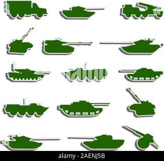 Vektor-Panzer, Artillerie und Fahrzeuge aus dem zweiten Weltkrieg Aufkleber Stock Vektor