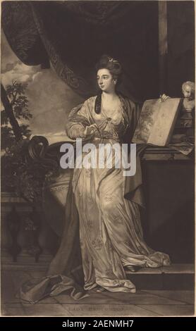 Stich von Thomas Watson nach Sir Joshua Reynolds, in dem Lady Broughton in formeller Kleidung dargestellt wird und Porträtstil, Pose und Kleidung zeigt, die typisch für die britische Gesellschaft von 1770 sind. Stockfoto