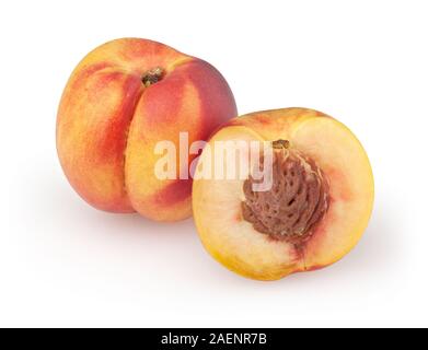 Nektarinen auf weißem Hintergrund mit Freistellungspfad isoliert Stockfoto
