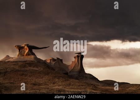 Stein Flügel, bizarre Felsformationen in Bisti Badlands, New Mexico, USA Stockfoto