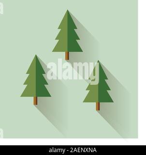 Weihnachtsbäume in Vektor flache Design Stil. Fir Tree Symbol auf Grün Stock Vektor