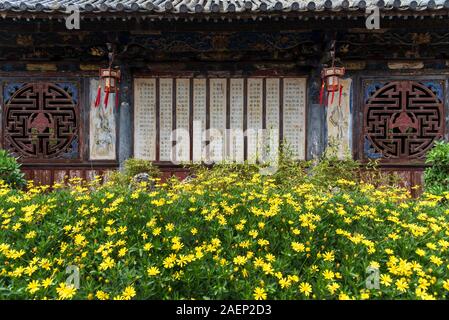 März 7, 2019: Einige Pflanzen vor einem historischen Gebäude in Jianshui, Yunnan, China Stockfoto