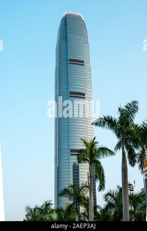 HongKong, China - November, 2019: Zwei International Finance Center Hochhaus Gebäude in HongKong, Zentral. Stockfoto