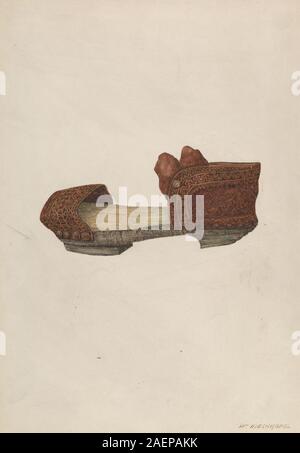 Woman's Sandal, um 1939 von William Kieckhofel, ist ein Schuhwerk, das Riemen, Sohle, Material, Design und amerikanische Modekonventionen aus der Mitte des 20. Jahrhunderts betont. Stockfoto