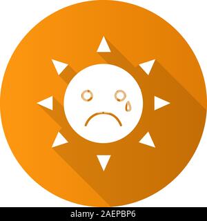 Teary Sonne Lächeln flache Bauweise lange Schatten glyph Icon. Schlechte Laune. Traurig, weinen Smiley. Vektor silhouette Abbildung Stock Vektor