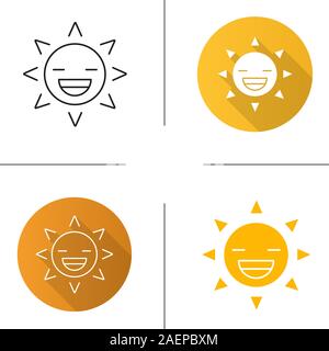 Lachende Sonne lächeln Symbol. Flache Bauweise, lineare und Farbe Stile. Gute Laune. Happy sun Gesicht mit einem breiten Lächeln und geschlossenen Augen. Isolierte Vektor illustratio Stock Vektor