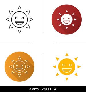 Lachende Sonne lächeln Symbol. Flache Bauweise, lineare und glyphe Farbe Stile. Happy sun Gesicht mit Lächeln. Sommer. Isolierte Vektorgrafiken Stock Vektor