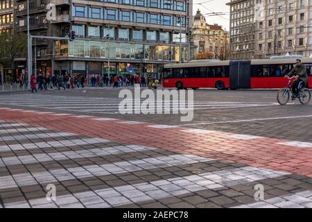 Serbien, 26.November, 2019: Blick auf den Platz der Republik in der Innenstadt von Belgrad. Stockfoto