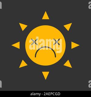 Tote Sonne lächeln Glyphe Farbe Symbol. Schlechte Laune. Silhouette Symbol auf schwarzem Hintergrund. Negativer Platz. Vector Illustration Stock Vektor