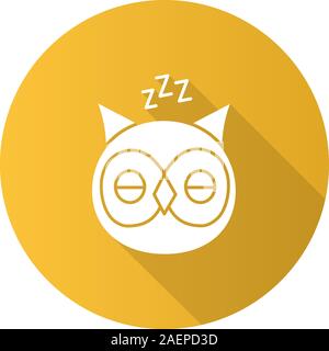 Schlafen Eule flache Bauweise lange Schatten glyph Icon. Eule mit zzz Symbol. Vektor silhouette Abbildung Stock Vektor