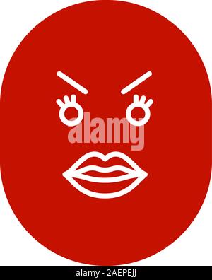 Angry smiley mit weiblichen Lippen glyph Icon. Schlechte Laune. Silhouette Symbol. Negativer Platz. Vektor isoliert Abbildung Stock Vektor