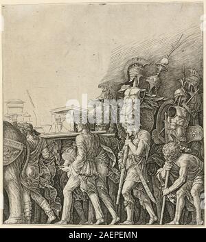Werkstatt des Andrea Mantegna oder zu Zoan Andrea, der Triumph des Cäsar zugeschrieben - Soldaten Trophäen, c 1485-1490, den Triumph von Caesar: Soldaten Trophäen Durchführung; c. 1485/1490 Stockfoto