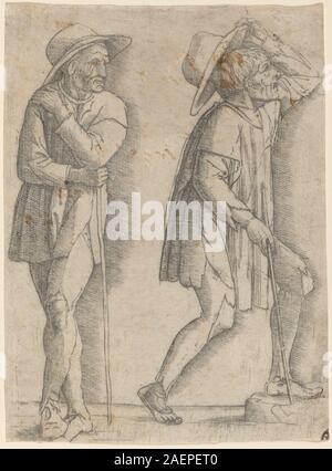 Ein Gemälde aus der Werkstatt von Andrea Mantegna um 1480–1500, das zwei Bauern zeigt und die italienische Genremalerei der Renaissance, menschliche Figuren und die Darstellung des ländlichen Lebens veranschaulicht. Stockfoto