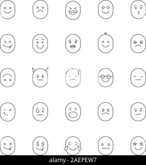 Smileys lineare Symbole gesetzt. Emoticons. Gefühle, Emotionen. Thin Line Kontur Symbole. Isolierte vektor Kontur Abbildungen Stock Vektor