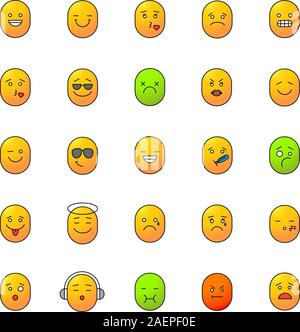 Smileys Farbe Symbole gesetzt. Emoticons. Gute und schlechte Laune. Gefühle, Emotionen. Isolierte Vektorgrafiken Stock Vektor