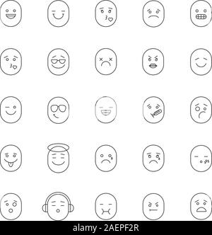 Smileys lineare Symbole gesetzt. Emoticons. Thin Line Kontur Symbole. Gefühle, Emotionen. Isolierte vektor Kontur Abbildungen Stock Vektor