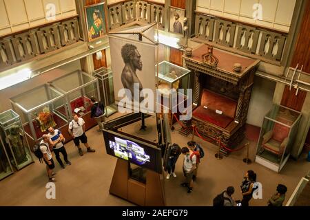 Äthiopien, Addis Abeba, König George VI Street, National Museum von Äthiopien, Erhöhte Ansicht der Galerie mit kaiserlichen Thron des Kaisers Haile Selassie Stockfoto