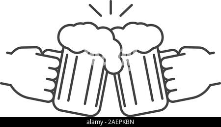 Cheers lineare Symbol. Dünne Linie Abbildung. Hände halten toasten Biergläser. Kontur Symbol. Vektor isoliert Maßbild Stock Vektor