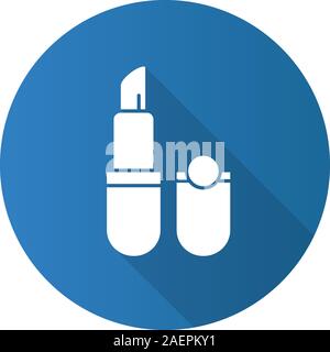 Lippenstift flache Bauweise lange Schatten glyph Icon. Pomade. Vektor silhouette Abbildung Stock Vektor