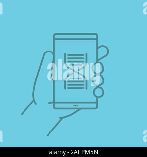 Hand smartphone lineare Symbol. Smart phone Wissenschaft app. Thin Line outline Symbole auf farbigen Hintergrund. Vector Illustration Stock Vektor