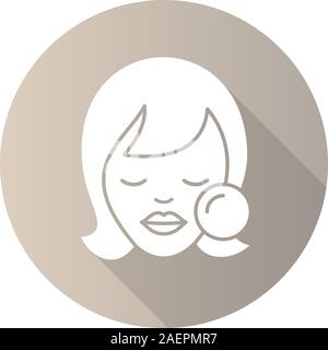 Make-up flache Bauweise lange Schatten glyph Icon. Gesicht der Frau mit Make-up-Schwamm. Kosmetische entfernen. Vektor silhouette Abbildung Stock Vektor