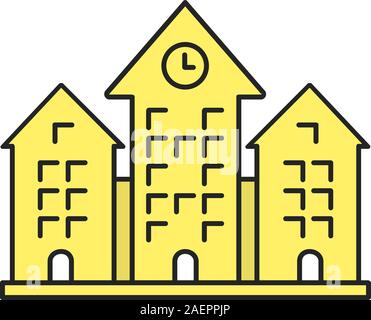 Rathaus Farbe Symbol. Gebäude mit Uhr. Schule, Hochschule, Universität. Isolierte Vector Illustration Stock Vektor