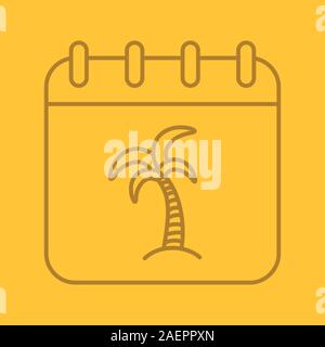 Ferien tage lineare Symbol. Urlaubszeit. Kalender Seite mit Palme. Thin Line outline Symbole auf farbigen Hintergrund. Vector Illustration Stock Vektor