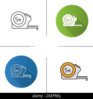Maßband Symbol. Flache Bauweise, lineare und Farbe Stile. Roulette meter. Isolierte Vektorgrafiken Stock Vektor