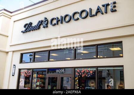 West Palm Beach Florida, Palm Beach Outlets, Geschäfte, Einkaufszentrum im Freien, Lindt Chocolate, Geschäft, außen, Schild, Vordereingang, FL190920169 Stockfoto