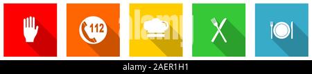 Set aus bunten Web flache Design Vector Icons, Kochen, Küche, Restaurant und Küchenchef Schaltflächen in eps 10 für Webdesign und mobile Anwendungen in Weiß Stock Vektor