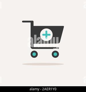 Shopping Apotheke Warenkorb. Symbol mit Schatten auf einem beigen Hintergrund. Kommerzielle flachbild Vector Illustration Stock Vektor