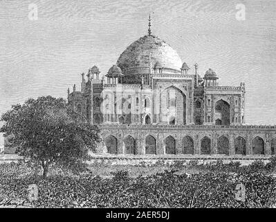 Humayun's Grabmal, Maqbara - ich Humayun, das Grab der Mughal Kaiser Humayun in Delhi, Indien/Humayun-Mausoleum in Delhi, Indien, ist der Grabbau von Nasiruddin Muhammad Humayun, Reproduktion eines original 19. Jahrhundert drucken/Reproduktion von einems Originaldruck aus dem 19. Jahrhundert Stockfoto