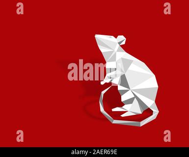 2020 Jahr des Weißen Ratte auf dem chinesischen Kalender. Origami weiße Ratte aus Papier. Vector Illustration Stock Vektor