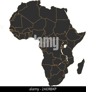 Afrika kontinent Karten vector. Länder Grenze in gelber Farbe hervorgehoben. Schwarzen Hintergrund. Stock Vektor