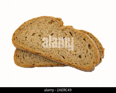 Geschnittenes Brot vor weißem Hintergrund Stockfoto