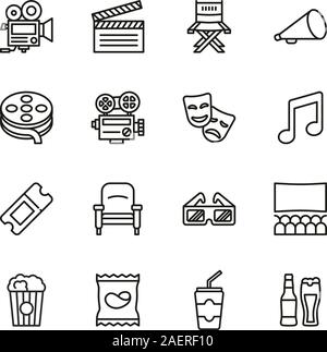 Movie Icons dünne Linie einstellen Stock Vektor